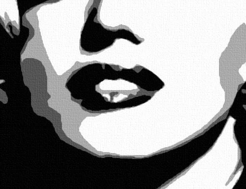 Ručne maľovaný obraz na plátne s motívom Marilyn Monroe v čierno-bielych odtieňoch, dramatická atmosféra, sláva a ikonografia | Ručne maľovaný POP Art obraz Marilyn Monroe – produkt, pohľad 2