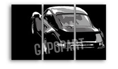 Ručne maľovaný obraz na plátne s motívom PORSCHE 911 v čierno-sivých odtieňoch, luxusný dojem | Ručne maľovaný POP Art obraz PORSCHE 911 – hlavný