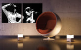 Ručne maľovaný obraz na plátne s motívom Pulp Fiction v čierno-bielych odtieňoch, minimalizmus | Ručne maľovaný POP Art obraz Pulp Fiction – hlavný