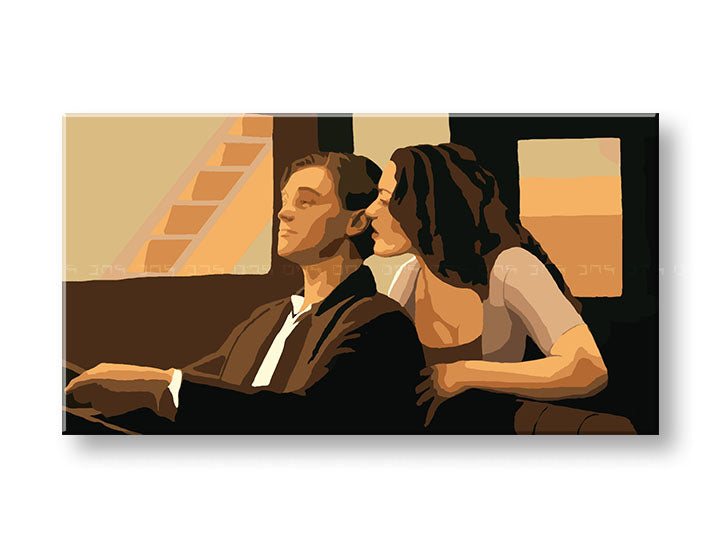 Pop art obraz na plátne s motívom TITANIC v béžovo-hnedých odtieňoch, intímna atmosféra, láska a filmový svet, vhodný do obývačky | Ručne maľovaný POP Art obraz TITANIC – hlavný