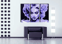 Pop art obraz s motívom MADONNA, cigara, príroda v fialovo-čiernych odtieňoch | Ručne maľovaný POP Art obraz MADONNA, sláva a ikonografia – náhľad