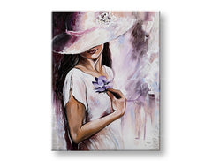 Ručne maľovaný obraz s motívom ŽENA 1 dielny, kvet, kvety v bielo-béžových odtieňoch | Maľovaný obraz na stenu ŽENA 1 dielny, elegancia a príroda – náhľad