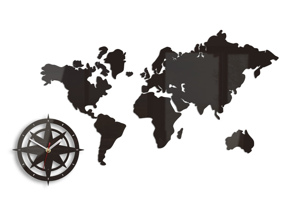 Moderné nástenné hodiny WORLD MAP WENGE wenge - hlavný obrázok