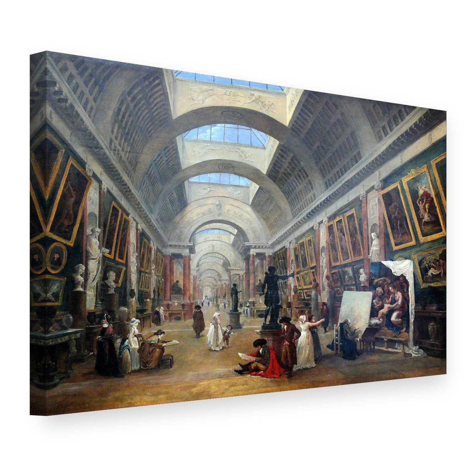 Obraz Návrh Veľkej galérie Louvre – Hubert Robert na plátne, 3D pohľad