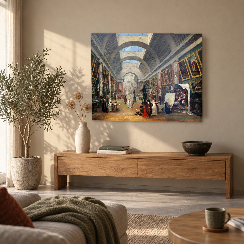 Obraz Návrh Veľkej galérie Louvre – Hubert Robert na plátne v obývačke