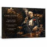 Obraz Krstný otec – Don Vito Corleone v koženom kresle s whisky na plátne