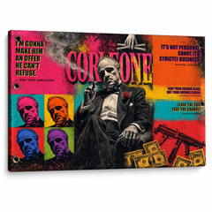 Obraz Krstný otec v štýle pop art – Don Vito Corleone s filmovými citátmi na plátne