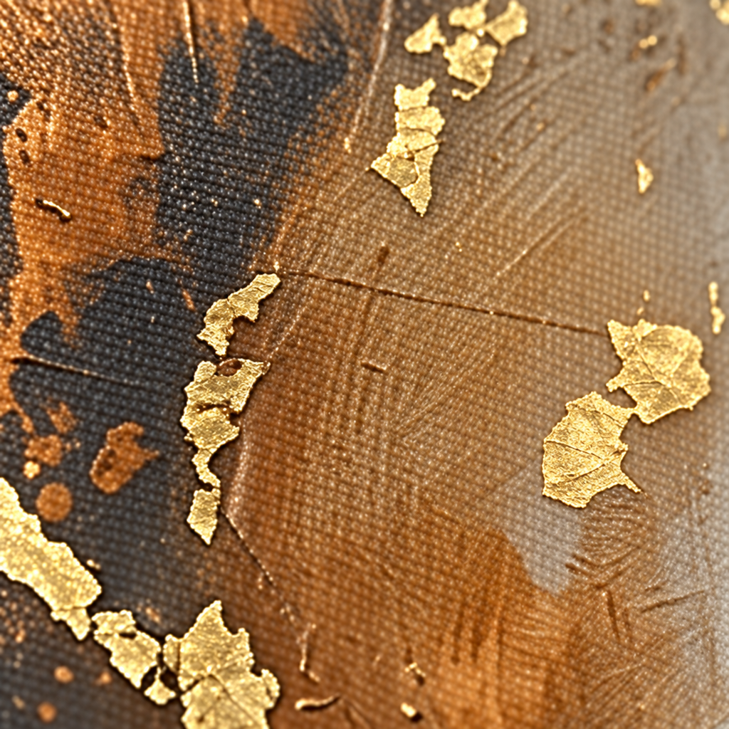 Makro detail ručne maľovaných impasto ťahov akrylovou farbou na povrchu obrazu, viditeľná textúra a reliéf — Papilora Crafted for Home.