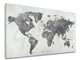 Industriálny obraz na plátne s motívom MAPA SVETA, mapa, príroda v bielo-sivých odtieňoch, sofistikovaná atmosféra, vhodný do kancelárie | Obraz na plátne MAPA SVETA – produkt