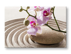 Obraz na plátne s motívom FENG SHUI, orchidea, zenová záhrada, kvety, mapa v béžovo-ružových odtieňoch, pokojná atmosféra, vhodný do obývačky – hlavný