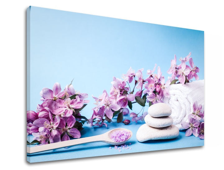 Klasický obraz s motívom FENG SHUI, kvety, príroda v bielo-fialových odtieňoch | Obraz na plátne FENG SHUI_061-11, jarná atmosféra – náhľad