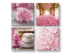 Kolážový obraz na plátne s motívom Pink, orchidea, kvety, príroda v bielo-béžových odtieňoch, pokojná atmosféra, jarná atmosféra a príroda, viacdielné prevedenie – hlavný