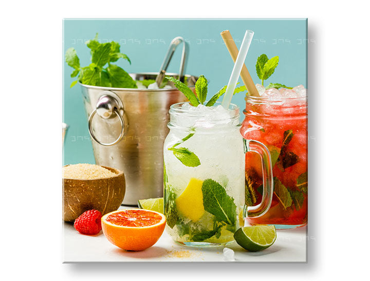 Obraz na plátne s motívom LETNÝ DRINK, krajina v modro-zelených odtieňoch, vhodný do kuchyne | Obraz na stenu LETNÝ DRINK_069-12 – hlavný