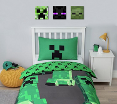 Moderný obraz na plátne v zeleno-čiernych odtieňoch, hravá atmosféra, dobrodružstvo | Minecraft obraz - Najlepšie postavičky na plátne - Creeper, Enderman, Zombie – hlavný