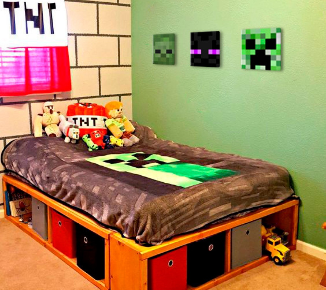 Moderný obraz na plátne v zeleno-čiernych odtieňoch, hravá atmosféra, dobrodružstvo | Minecraft obraz - Najlepšie postavičky na plátne - Creeper, Enderman, Zombie – produkt