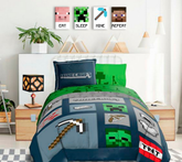 Moderný obraz na plátne v zeleno-bielych odtieňoch, hravá atmosféra, detstvo | Minecraft obraz - Najlepšie postavičky na plátne - Eat, Sleep, Mine, Repeat – produkt