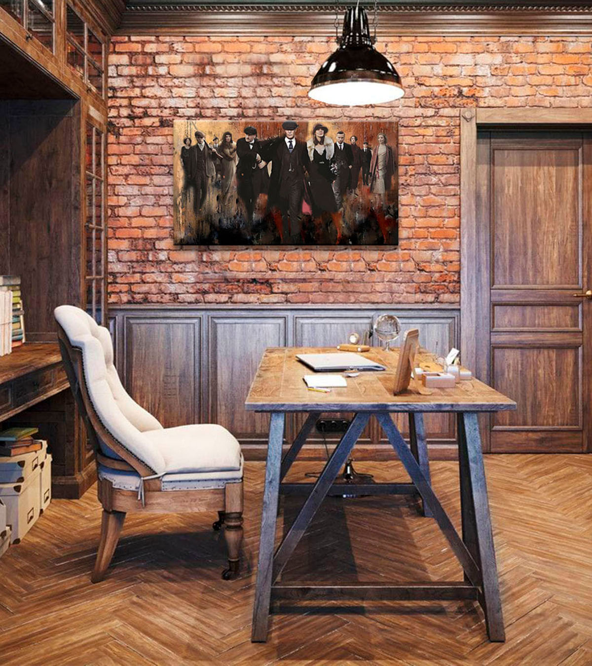 Moderný obraz na plátne v zelených odtieňoch, vhodný do obývačky | Peaky Blinders mafiánsky obraz 1, nástenná dekorácia – produkt, pohľad 3