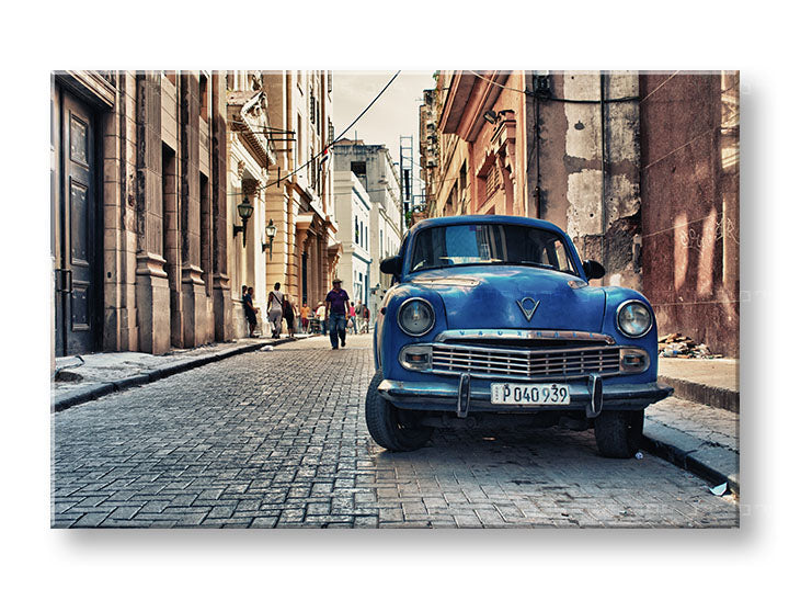 Obraz na plátne s motívom MOTO, automobil, mapa, mestský motív v béžovo-modrých odtieňoch, nostalgická atmosféra, vhodný do kancelárie – hlavný