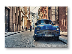 Obraz na plátne s motívom MOTO, automobil, mapa, mestský motív v béžovo-modrých odtieňoch, nostalgická atmosféra, vhodný do kancelárie – hlavný