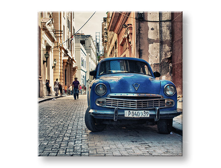 Obraz na plátne s motívom MOTO, automobil, mapa, mestský motív v béžovo-modrých odtieňoch, nostalgická atmosféra, mestský život, vhodný do kancelárie – hlavný