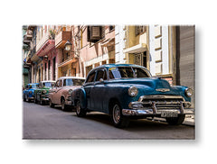 Obraz na plátne s motívom MOTO, ulica, automobil, mestský motív v modro-ružových odtieňoch, nostalgická atmosféra, nostalgia, vhodný do kancelárie – hlavný
