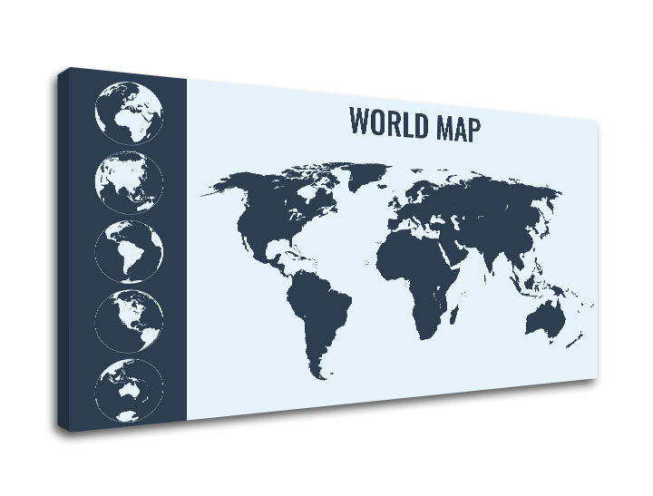 Obraz na plátne s motívom MAPY, mapa sveta, cestovateľský motív, mapa v modrých odtieňoch, vhodný do kancelárie | Obraz na stenu MAPY_013 – produkt