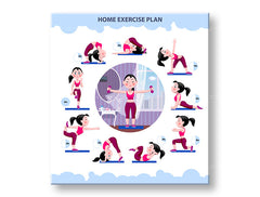 Obraz na plátne s motívom Home exercise plan, motivačný citát, športový motív v bielo-modrých odtieňoch, energická atmosféra, vhodný do pracovne – hlavný