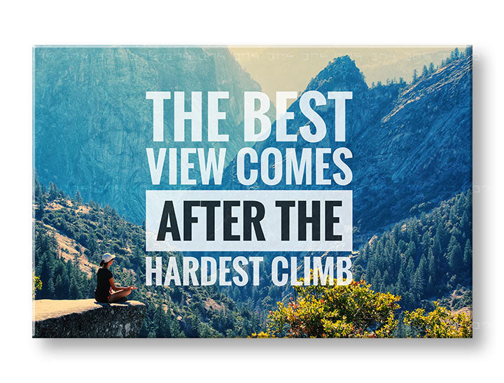 Obraz na plátne s motívom The best view comes, les, motivačný citát v bielo-čiernych odtieňoch, príroda a vnútorný pokoj, vhodný do kancelárie – hlavný