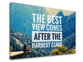 Moderný obraz na plátne s motívom The best view comes, les, motivačný citát v bielo-čiernych odtieňoch, príroda a vnútorný pokoj, vhodný do kancelárie – produkt