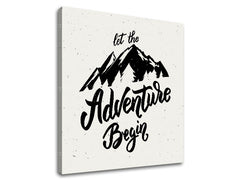 Art deco obraz s motívom Let the adventure begin, hory, cestovateľský motív v bielo-sivých odtieňoch | Motivačný obraz na stenu Let the adventure begin – náhľad