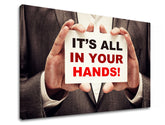 Art deco obraz na plátne s motívom Its all in your hands, motivačný citát v bielo-červených odtieňoch, vhodný do kancelárie | Motivačný obraz na stenu Its all in your hands_001 – produkt