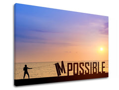 V boho štýle obraz s motívom Impossible, západ slnka, oceán v fialovo-modrých odtieňoch | Motivačný obraz na stenu Impossible, príroda – náhľad