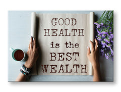 Obraz na plátne s motívom Good health, kvety, motivačný citát, náboženský motív, príroda v béžovo-hnedých odtieňoch, pokojná atmosféra – hlavný