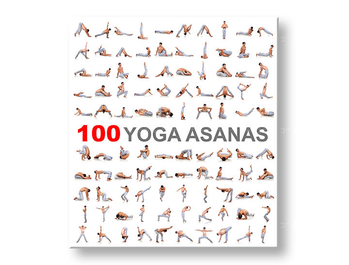 Moderný obraz na plátne s motívom 100 Yoga asanas, motivačný citát v bielo-sivých odtieňoch, vnútorný pokoj | Motivačný obraz na stenu 100 Yoga asanas – hlavný