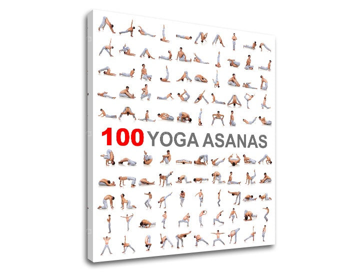Moderný obraz s motívom 100 Yoga asanas, motivačný citát v bielo-sivých odtieňoch | Motivačný obraz na stenu 100 Yoga asanas, vnútorný pokoj – náhľad