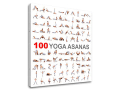 Moderný obraz s motívom 100 Yoga asanas, motivačný citát v bielo-sivých odtieňoch | Motivačný obraz na stenu 100 Yoga asanas, vnútorný pokoj – náhľad