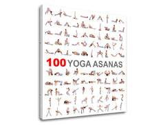 Moderný obraz na plátne s motívom 100 Yoga asanas, motivačný citát v bielo-sivých odtieňoch, vnútorný pokoj | Motivačný obraz na stenu 100 Yoga asanas – produkt