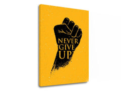 Moderný obraz s motívom Never give up, motivačný citát v čierno-žltých odtieňoch | Motivačný obraz na stenu Never give up, sila – náhľad