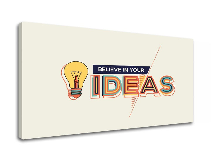 Moderný obraz s motívom Believe in your ideas, motivačný citát, príroda v béžovo-modrých odtieňoch | Motivačný obraz na stenu Believe in your ideas – náhľad