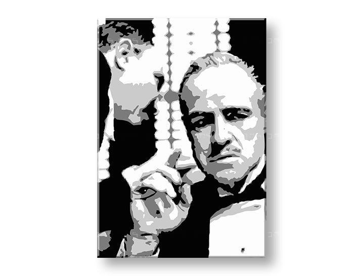 Moderný obraz na plátne s motívom GODFATHER v čierno-bielych odtieňoch, dramatická atmosféra, rodina a sila a moc | POP Art obraz GODFATHER – produkt, pohľad 2