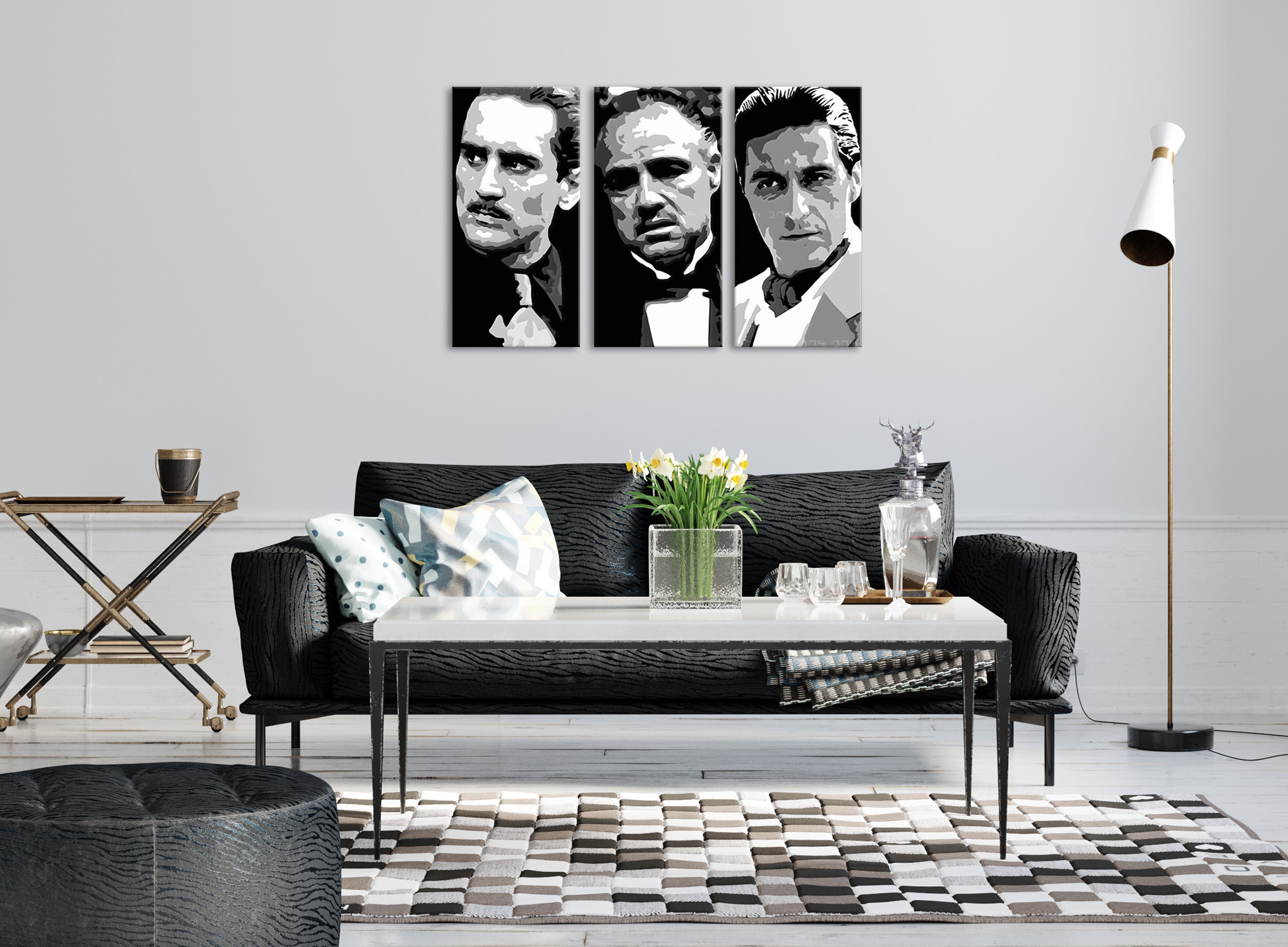 Moderný obraz na plátne s motívom The Godfather v čierno-bielych odtieňoch, dramatická atmosféra, sila a moc a rodina | Najväčší MAFIÁNI na plátne - The Godfather – hlavný