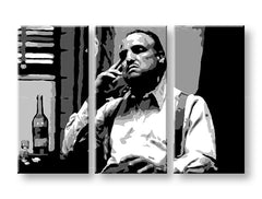 Pop art obraz na plátne s motívom Marlon Brando, cigara, fľaša, príroda v bielo-sivých odtieňoch, dramatická atmosféra, filmový svet a sila a moc – produkt