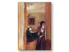 Moderný obraz na plátne s motívom Adolf Menzel - Obývačka s umelcovou sestrou v krémových odtieňoch, intímna atmosféra | Obraz na plátne Adolf Menzel - Obývačka s umelcovou sestrou – produkt
