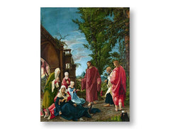 Moderný obraz na plátne s motívom krajina v modro-zelených odtieňoch, pokojná atmosféra, príroda | Obraz na plátne Albrecht Altdorfer - Kristus odchádza od svojej Matky – produkt