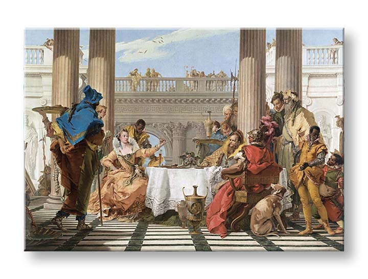 Moderný obraz na plátne s motívom Giambattista Tiepolo - Kleopatrina hostina, pes v bielo-béžových odtieňoch, slávnostná atmosféra | Obraz na plátne Giambattista Tiepolo - Kleopatrina hos..., pohľad 2