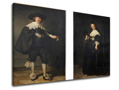 Vintage obraz na plátne s motívom muž, žena, pár, ľudia v bielo-béžových odtieňoch | Obraz na plátne Rembrandt - Portréty Martena Soolmansa a Oopjena Coppita – hlavný
