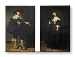 Vintage obraz na plátne s motívom muž, žena, pár, ľudia v bielo-béžových odtieňoch | Obraz na plátne Rembrandt - Portréty Martena Soolmansa a Oopjena Coppita – produkt
