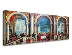 Pop art obraz na plátne s motívom Paolo Veronese - Kristus v Leviho dome v béžovo-modrých odtieňoch, slávnostná atmosféra, oslava, vhodný do obývačky – produkt