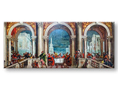 Pop art obraz na plátne s motívom Paolo Veronese - Kristus v Leviho dome v béžovo-modrých odtieňoch, slávnostná atmosféra, oslava, vhodný do obývačky – produkt, pohľad 2