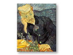 Vintage obraz na plátne s motívom Vincent van Gogh - Portrét dr. Gacheta, kvety, príroda v modro-zelených odtieňoch, kontemplačná atmosféra, vhodný do pracovne – produkt, pohľad 2